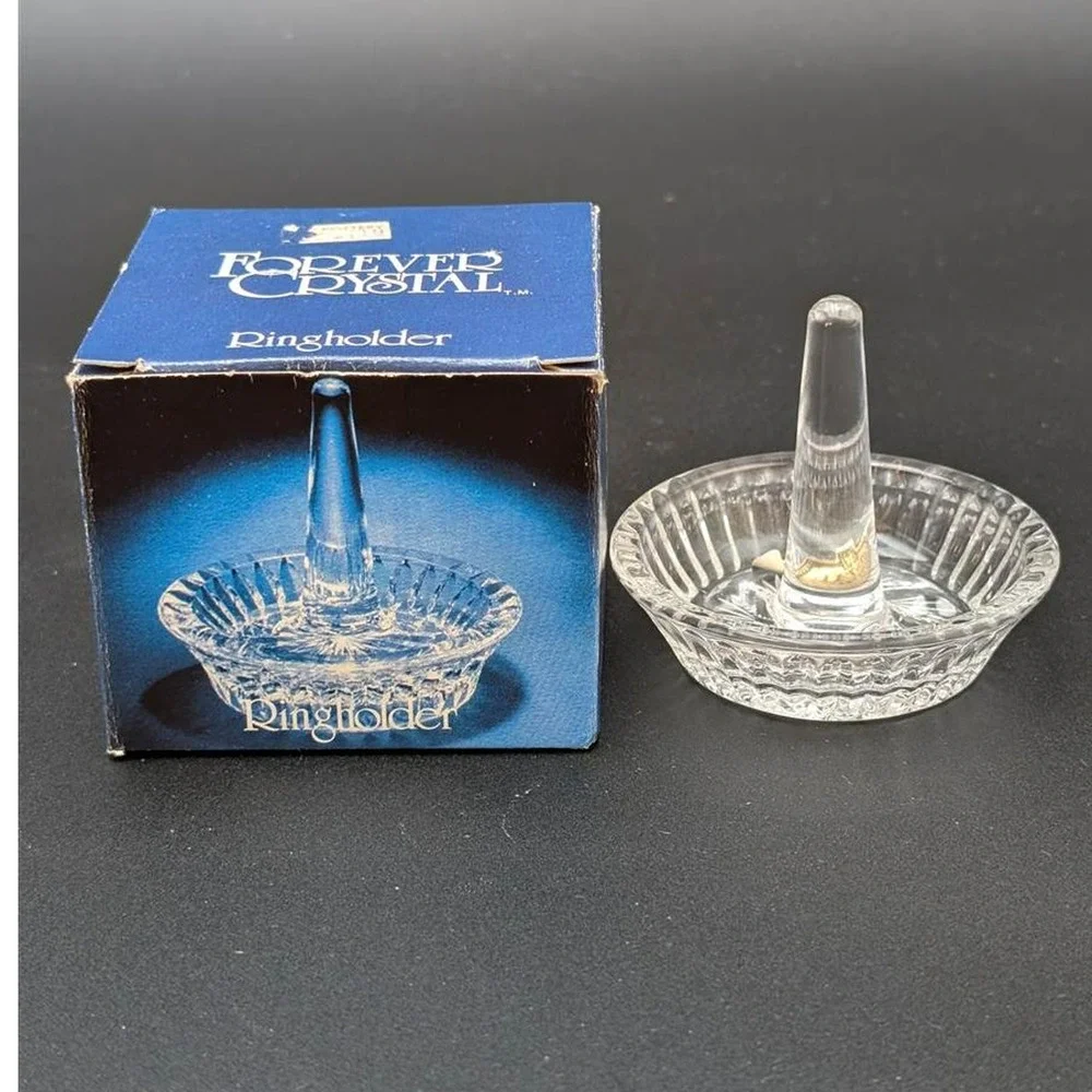 Vtg Forever Crystal Ring Holder Clear Zajecar Glass Original Box Vanity Dresser